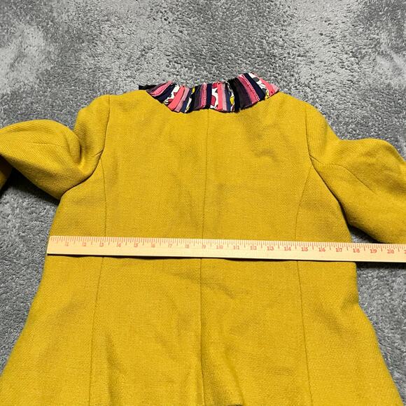 Boden Blazer Womens 12 Yellow Wool Blend Ribbon Accent Jacket blazer 3/4 sleeve - Picture 4 of 11